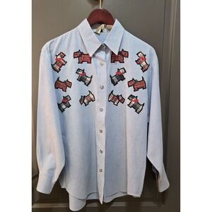 Vintage Denim Republic Shirt Women's Large Blue Embroidered 90s Dog Print‎